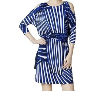 Calvin Klein Blue Striped Cold Shoulder Dress Women's Size‎ 8